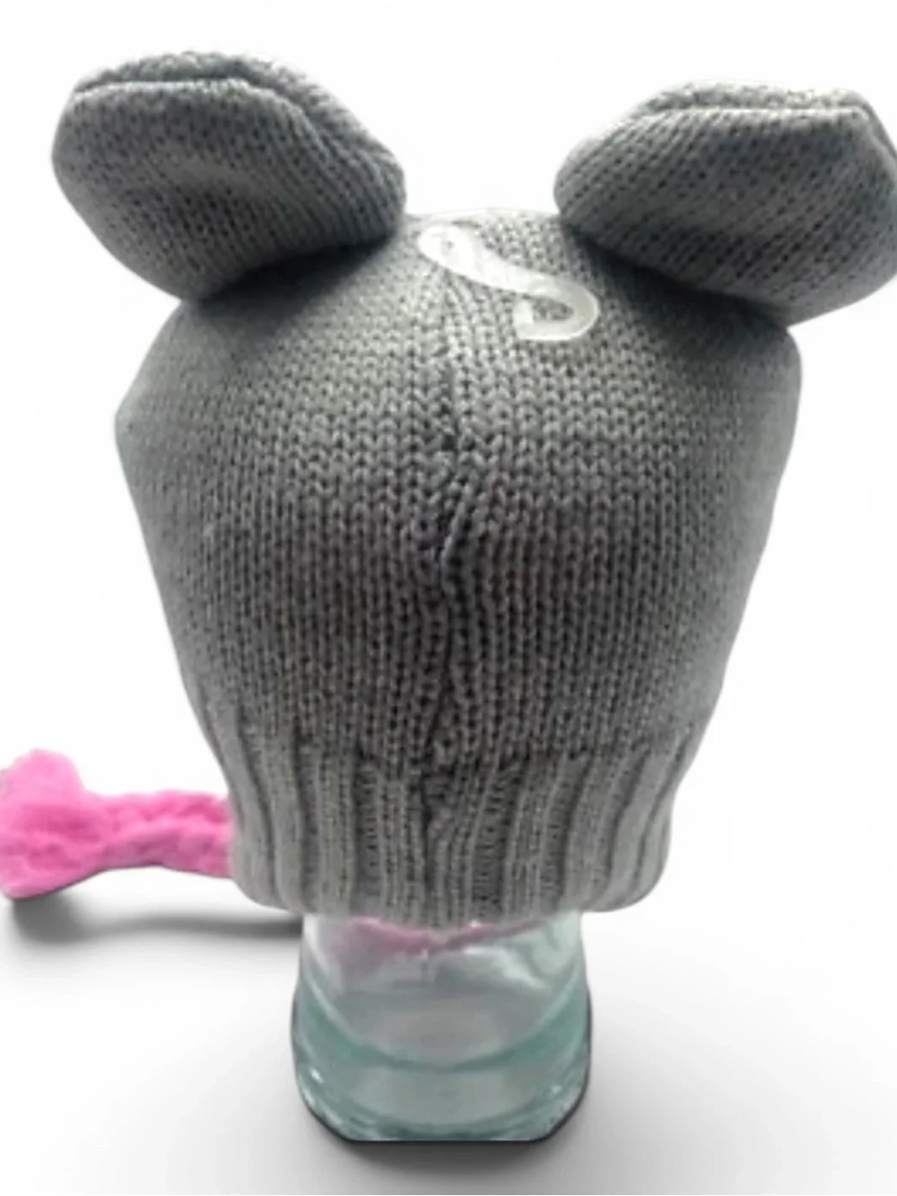 Mouse Cosplay Beanie Hat Gray Pink Fleece Lined Braided Earflap Kawaii Harajuku